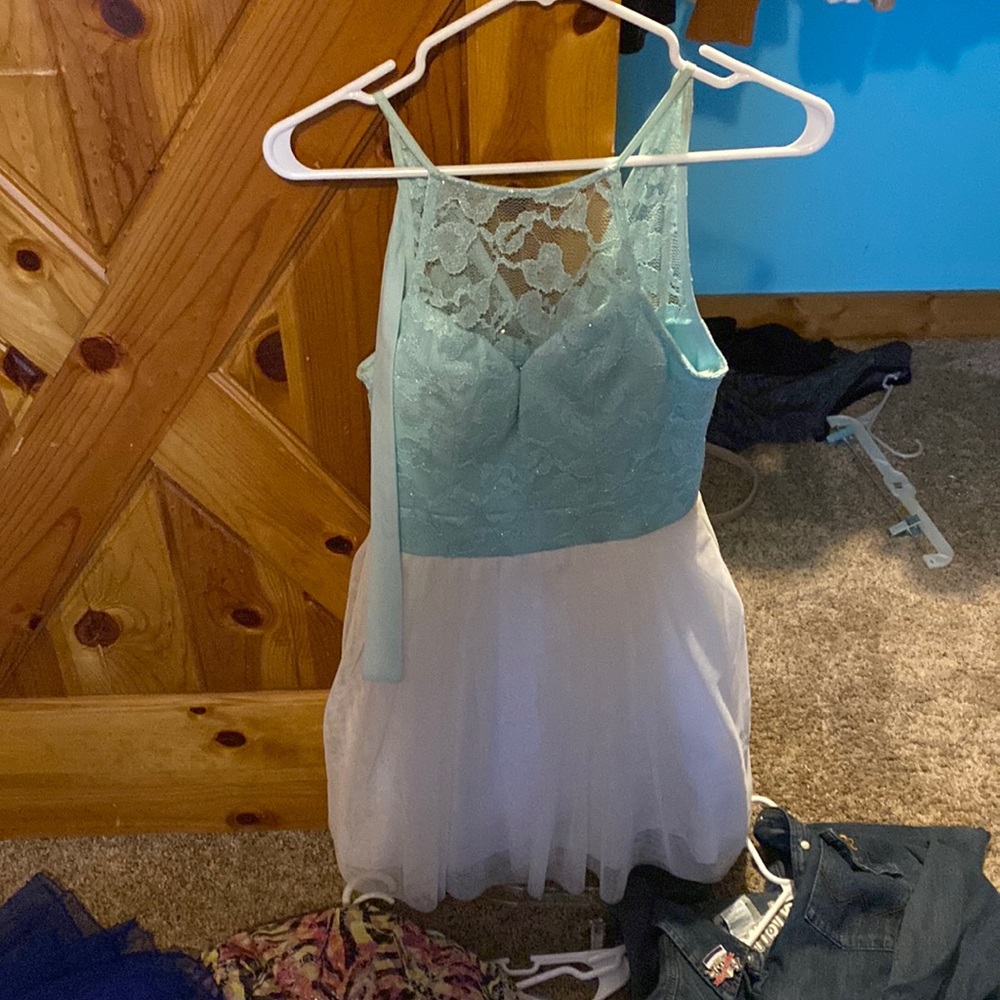 Blue and white prom dress